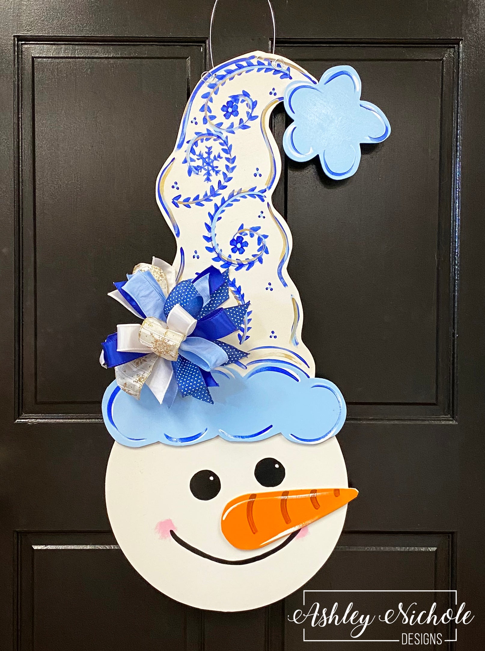 Chinoiserie Inspired Snowman Door Hanger