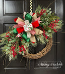 Christmas Holly Berry & Cedar Wreath