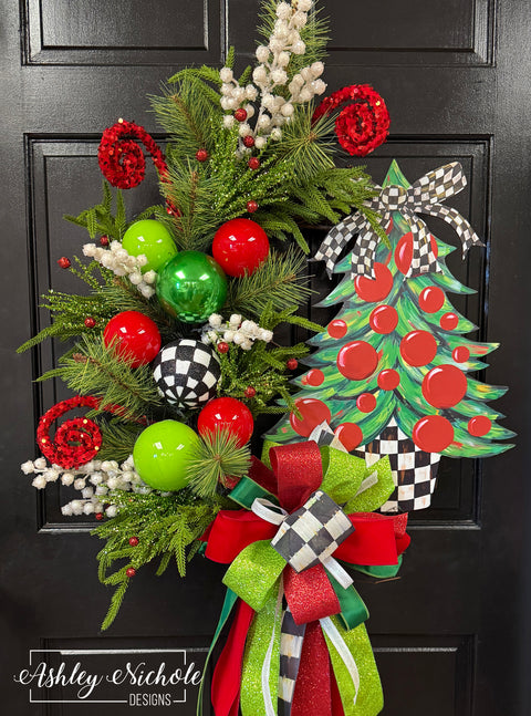 Christmas Tree - CHECKERED Bow - Wreath