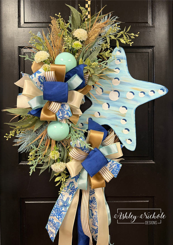 Shiny ribbon shell wreathe  ⋆。˚ リース シェル CoastalStarfishWreath-