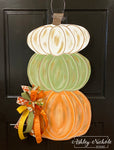 Cool Tones Autumn Pumpkin Stack Door Hanger - (Green/Orange/Cream)
