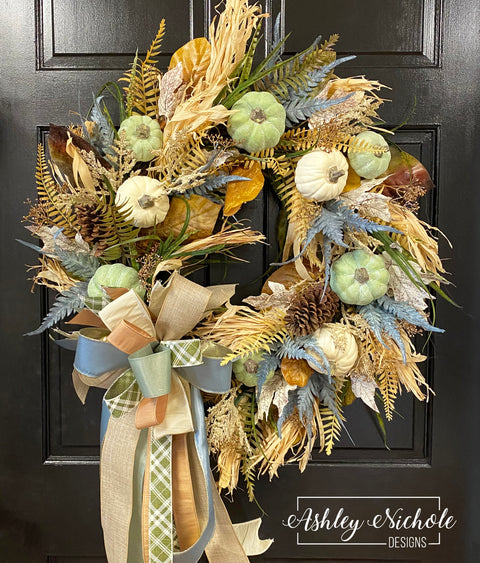 Cool Tones Pumpkin Patch Round Wreath