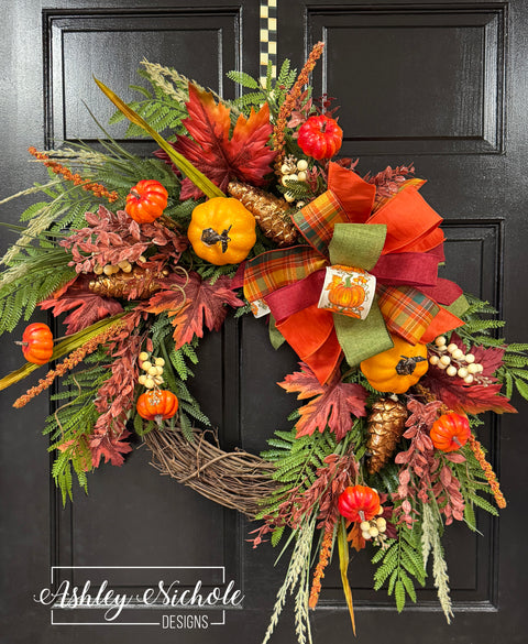 Country Pumpkin Charm Round Wreath