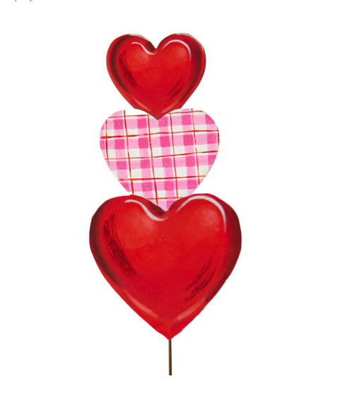 Triple Stack Hearts Topiary Metal Stake - Red & Plaid