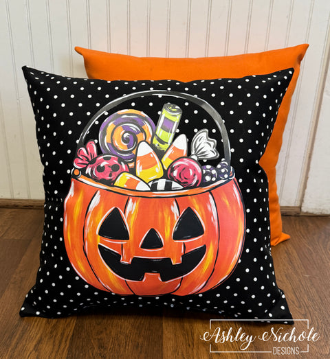 Custom Pillow - Sweet & Spooky Candy Bucket Outdoor Fabric