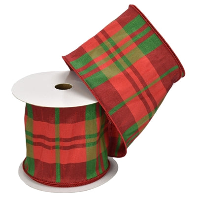 Red & Green Plaid Dupioni Wired Ribbon - 4"x10yds