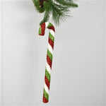 6.75” CUT TINSEL CANDY CANE ORNAMENT - WHITE/REDGREEN