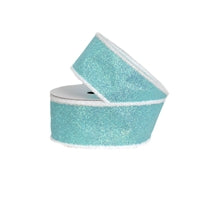 Aqua Glitter w/ Flocked Edge Wired Ribbon - 2.5" x 10yds