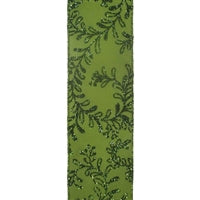 Sage Glitter Leaf Wired Ribbon - 2.5" x 10yds