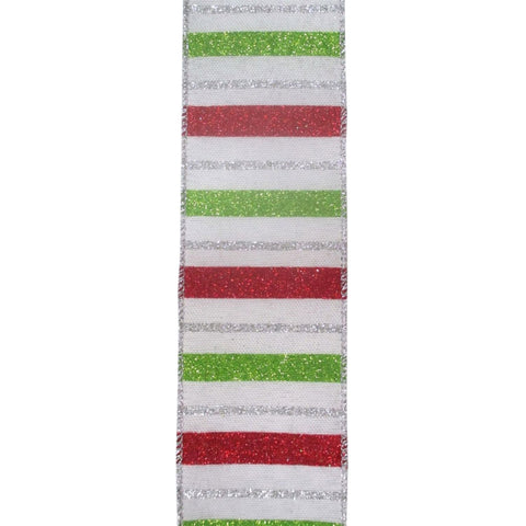 Fun Striped Red, White & Lime Wired Ribbon - 2.5" x 10yds