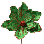 24" x 9.5" Whimsical Velvet Magnolia With Veins - Deep Green & Red