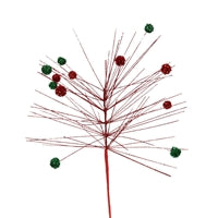 18" Wild Glitter Pine Stem With Balls - Red & Green