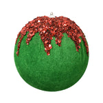 Velvet Ball With Dripping Sequin Design 5" - Green/Red