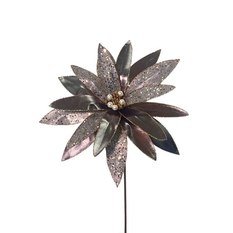 25" Merriment Poinsettia - Pearl Center - Metallic Pewter
