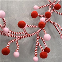 Chenille Stripe Manzanita Mixed Ball Garland 48" - Red/Pink
