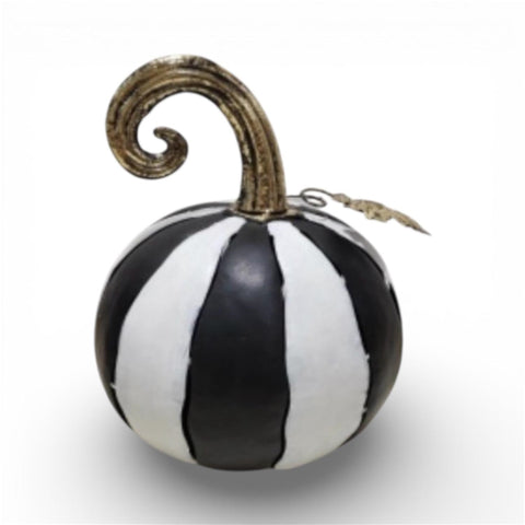 14.25" Metal Cut Out Pumpkin Lantern - Black & White Striped