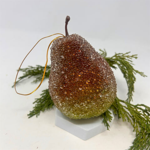 4" Beaded Christmas Pear - Green