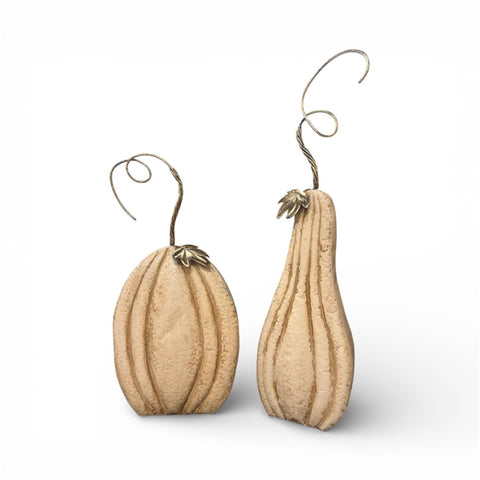Perfect Metal Pumpkin w/Metal Leafing - Set of 2 - Antiqued Cream