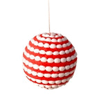 4.5" Puffy Chenille Stripped Ball Ornament - Red & White