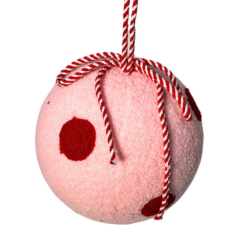 6" Fuzzy Polka Dot ball Ornament - Pink  Red