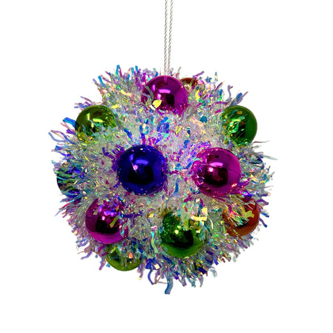 4.5" Iridescent Metallic Tinsel Mini Multi Color Ball Ornament