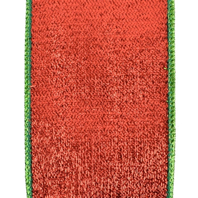 Red Metallic w/ Emerald Edge Wired Ribbon - 2.5" x 10yds