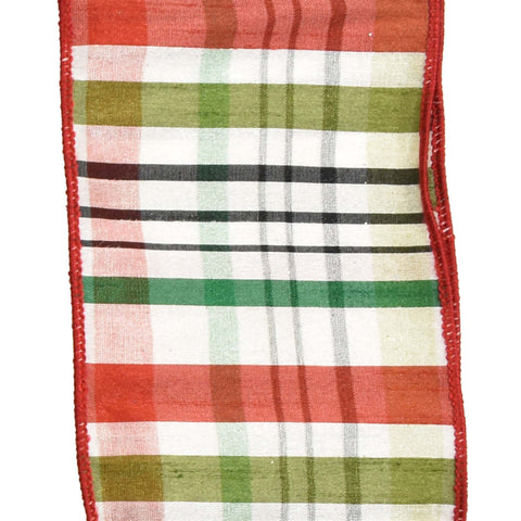 Red & Green Christmas Plaid Wired Ribbon - 4" x 10yds