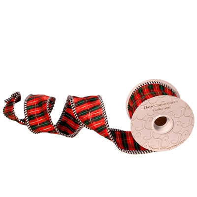 Black & White Edge on Nutcracker Plaid Wired Ribbon - 2.5" x 10yds
