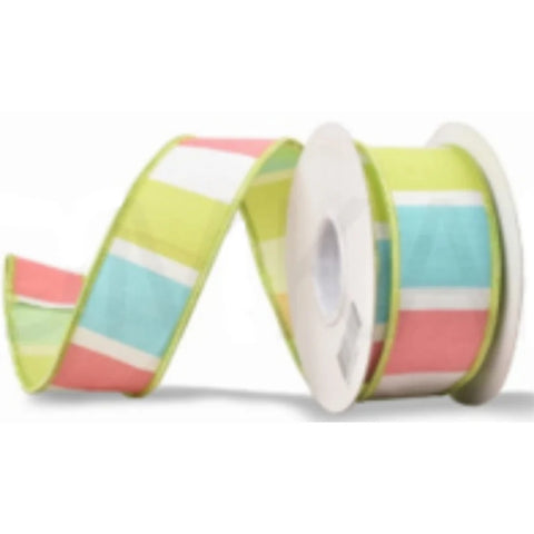 Spring Block Stripe Wired Ribbon - 2.5" x 10yds