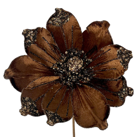 17" Sequined Magnolia Stem - Bronze