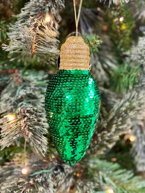 7" Snazzy Sequin Light Bulb Ornament - Green