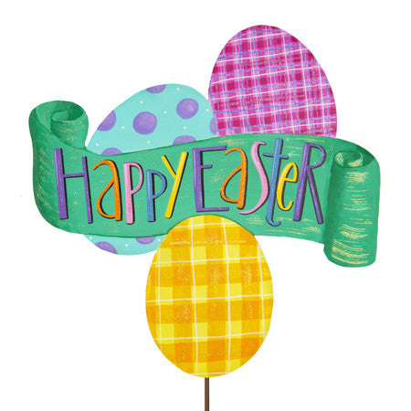 "Happy Easter" Egg Banner Sign Metal Stake