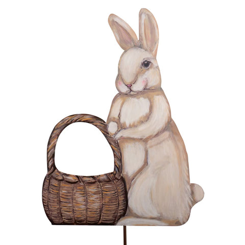 Bunny With Basket Pocket - Metal Stake