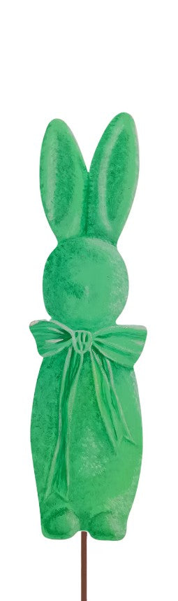 Fuzzy Bunnies With Bows Metal Stake - Green