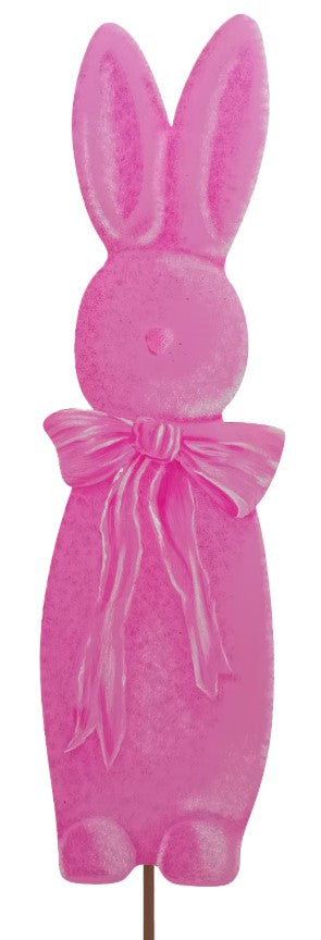 Fuzzy Bunnies With Bows Metal Stake - Pink