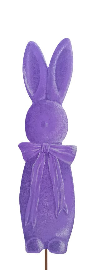 Fuzzy Bunnies With Bows Metal Stake - Purple