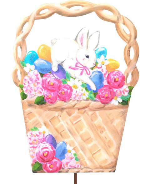 Roses & Bunnies Easter Basket Metal Stake