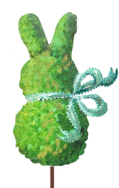 Boxwood Bunny With Teal Bow Metal Stake