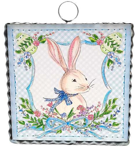 Mini Art Blue Gingham Rabbit Print Charm