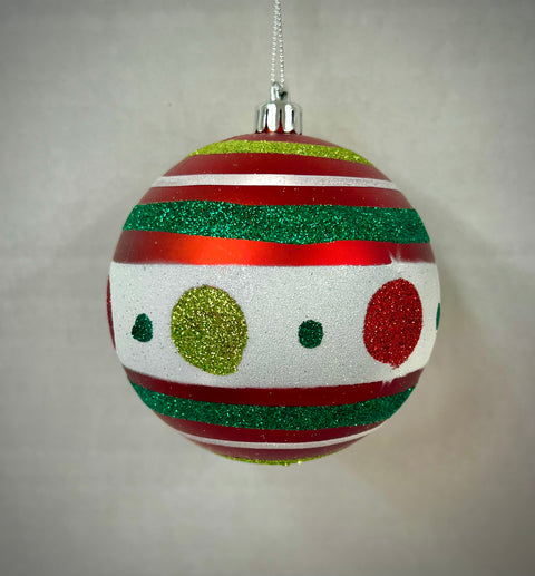 100MM Polka Dot & Stripe Ball Ornament
