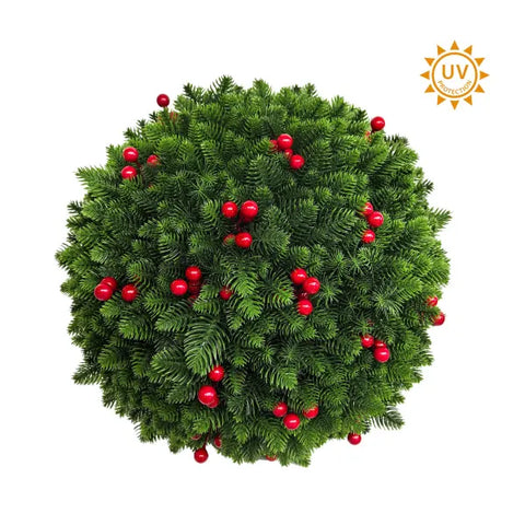 12.5" Pine & Berry Topiary Ball - Green/Red