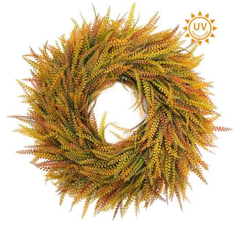 28" Bead Grass Wreath Deluxe - UV Protected - Mixed Orange