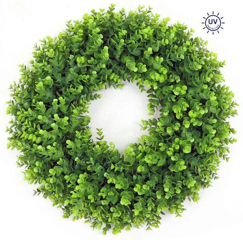 24" Artificial Eucalyptus Wreath - UV Protection - Two Tone Green