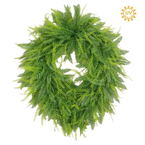26" Bead Grass Oval Wreath - UV Protected - Green