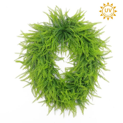 26" Bead Grass Oval Wreath - UV Protected - Two Tone Green