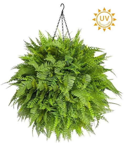 18.5" Fern/Bead Grass Hanging Ball - Green - UV PROTECTED