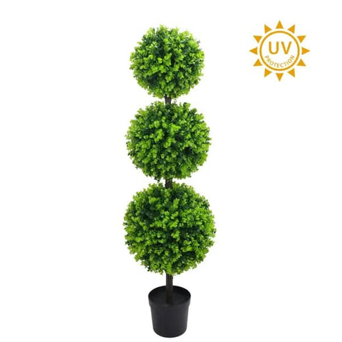 47" TRIPLE BALL - Eucalyptus Potted Topiary Tree - UV Protected - Green