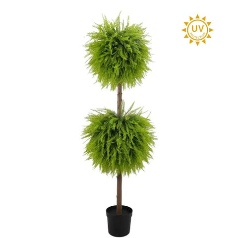 50" DOUBLE BALL Bead Grass Topiary Tree - UV Protected - Two Tone Green