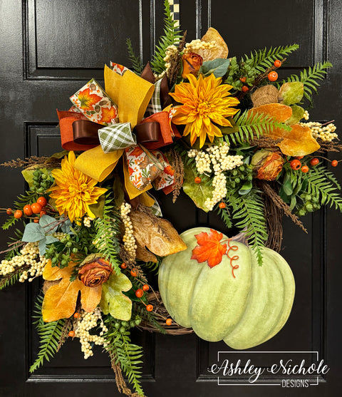 Early Fall Harvest Pumpkin Fall Wreath