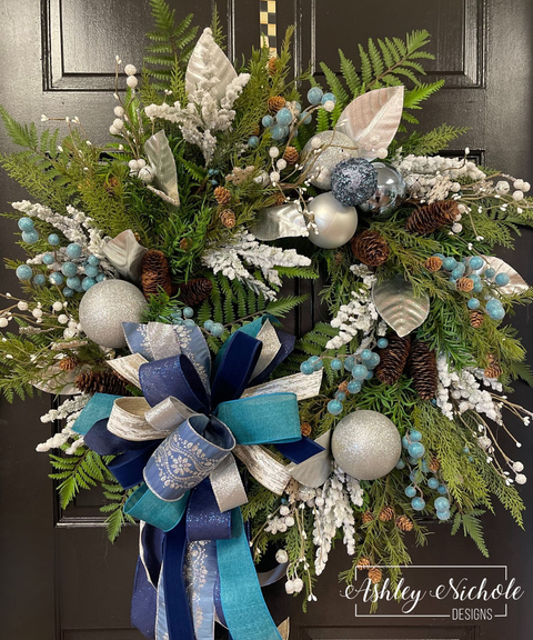 Elegant Blues Winter Wreath